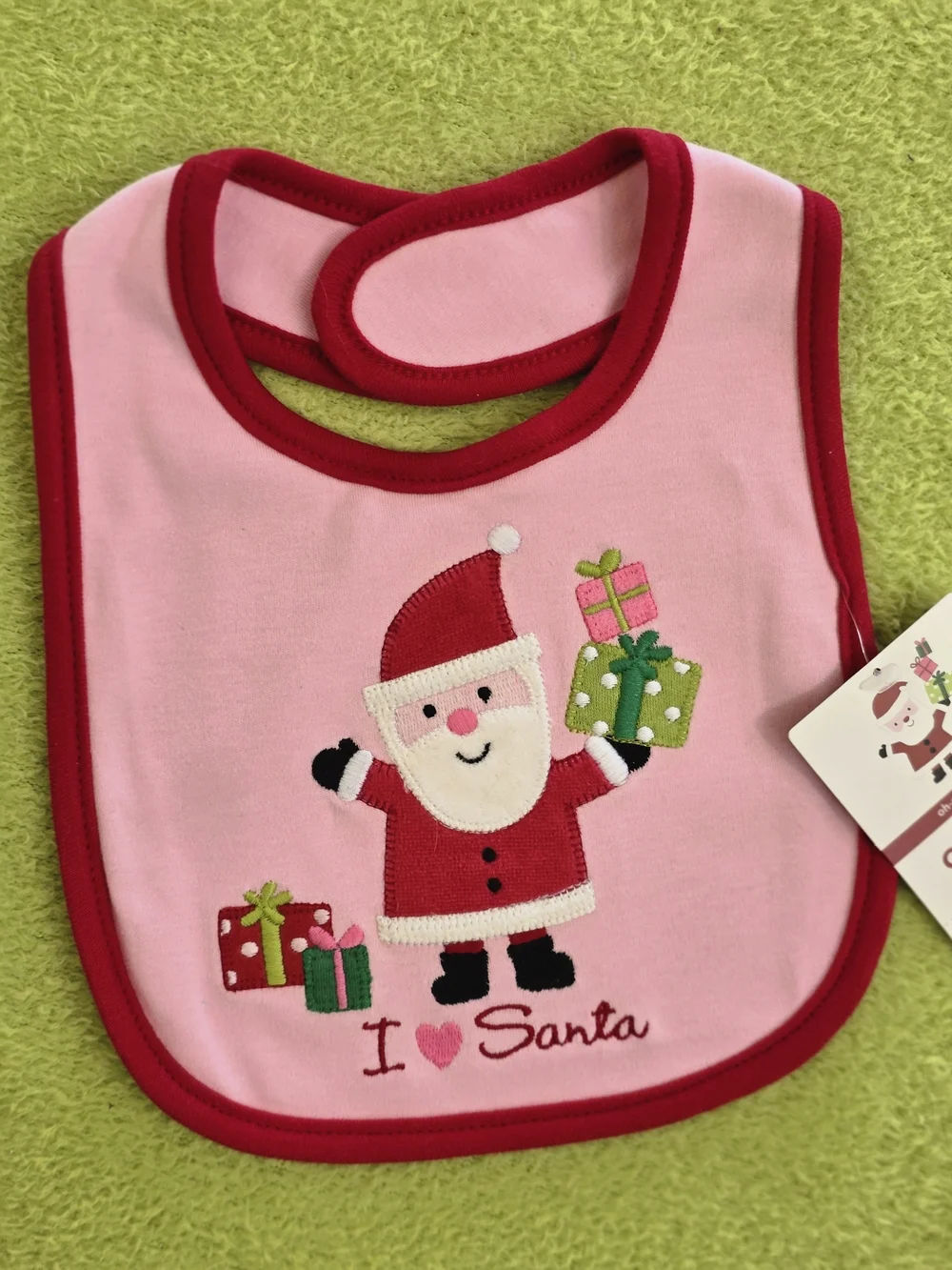NWT  Baby GIRLS - I LOVE SANTA - BIB Carter's Pink & Red CHRISTMAS 2009 (Q12)